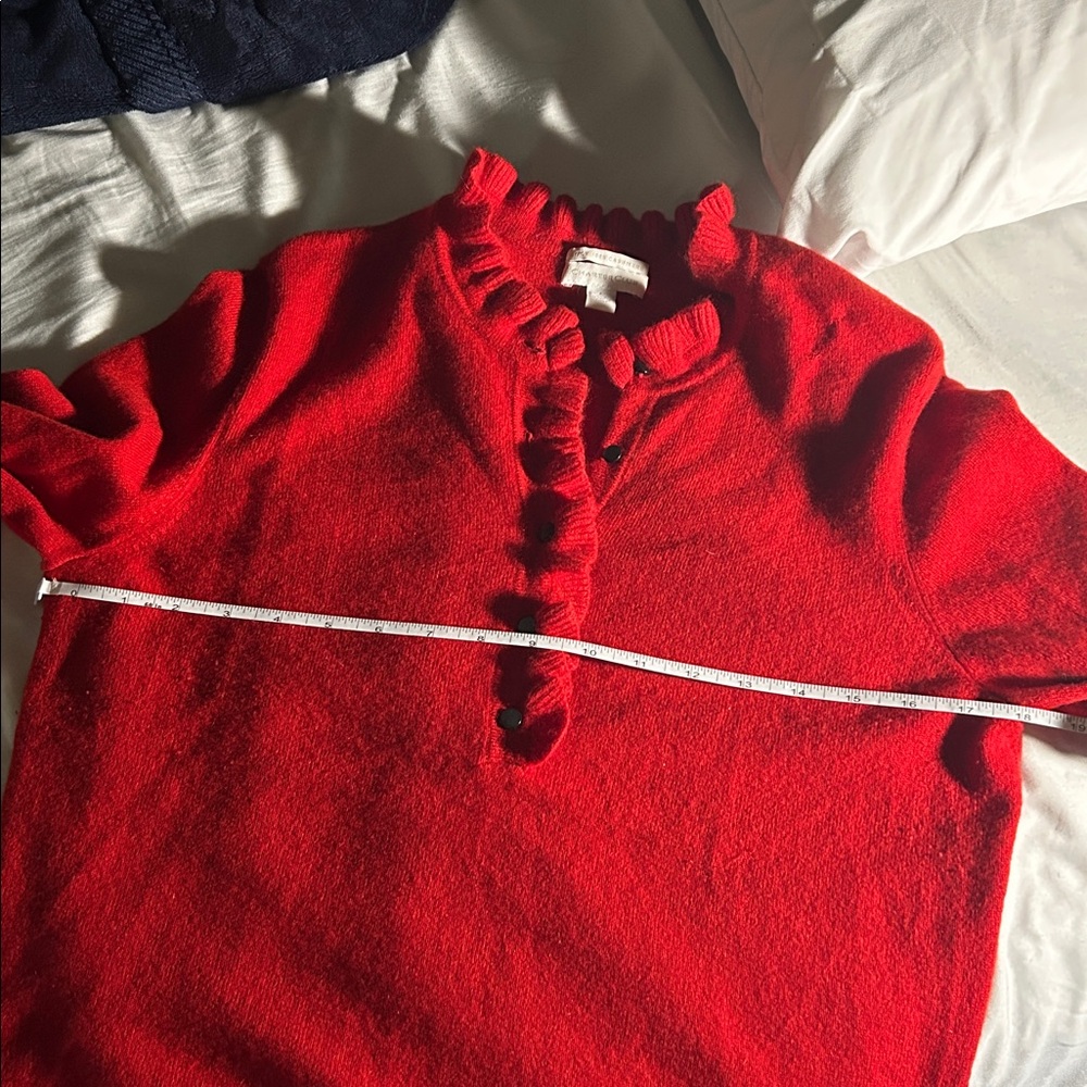 Charter Club Red Ruffled Button Down Cashmere Sweater - Picture 7 of 8